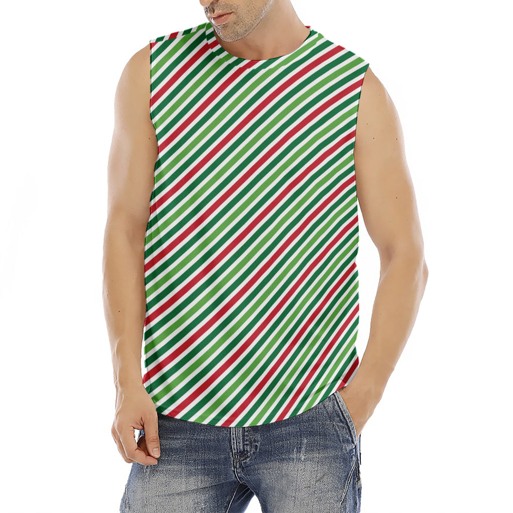 Merry Christmas Stripes Pattern Print Men's Fitness Tank Top