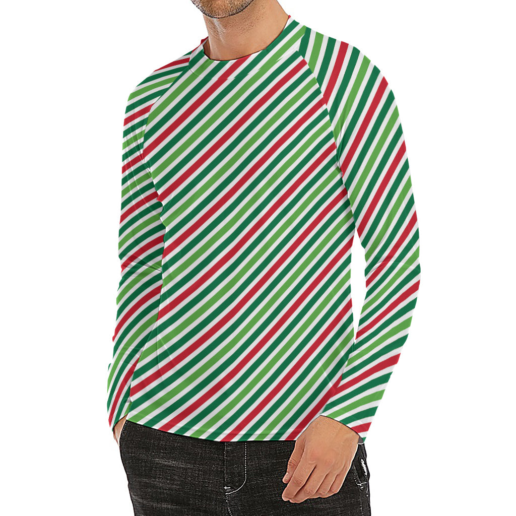 Merry Christmas Stripes Pattern Print Men's Long Sleeve Rash Guard