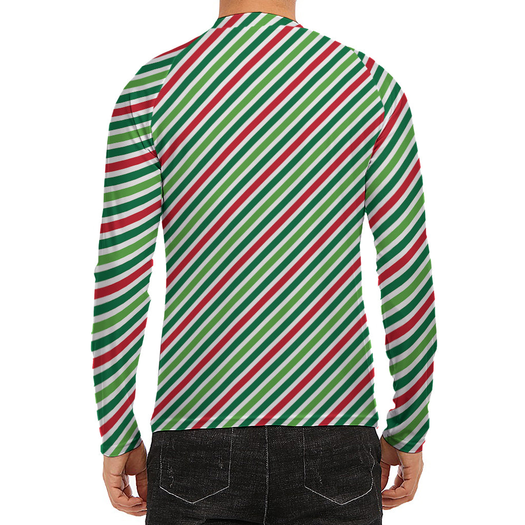 Merry Christmas Stripes Pattern Print Men's Long Sleeve Rash Guard