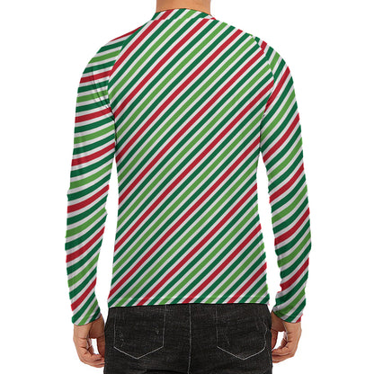 Merry Christmas Stripes Pattern Print Men's Long Sleeve Rash Guard