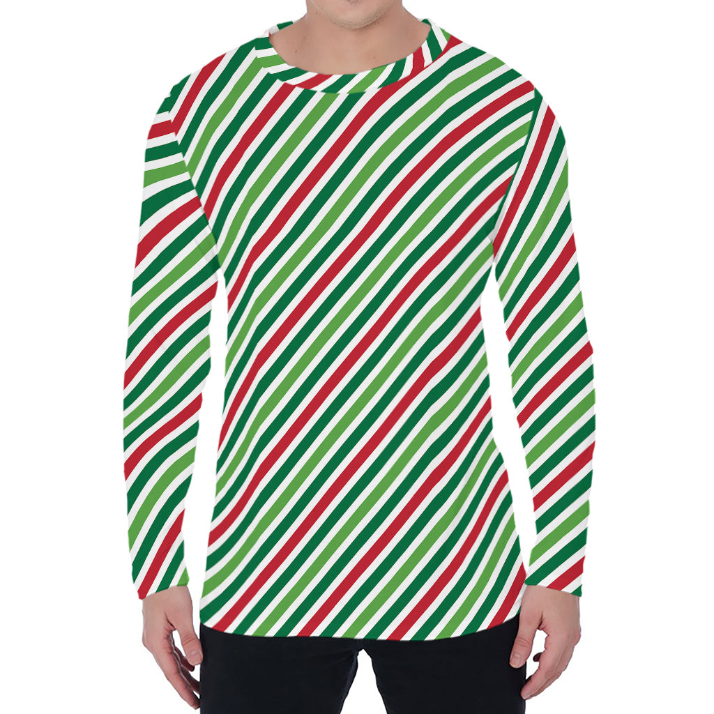 Merry Christmas Stripes Pattern Print Men's Long Sleeve T-Shirt