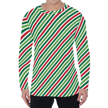 Merry Christmas Stripes Pattern Print Men's Long Sleeve T-Shirt