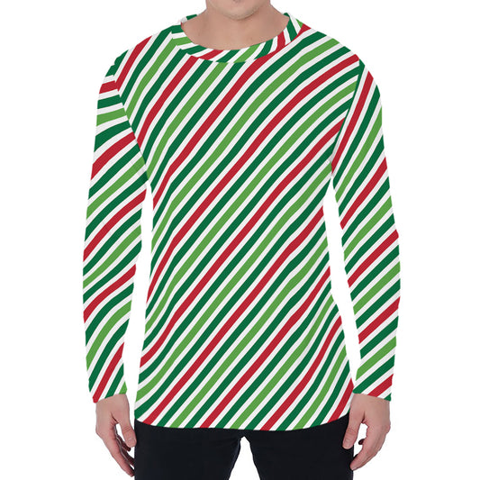 Merry Christmas Stripes Pattern Print Men's Long Sleeve T-Shirt