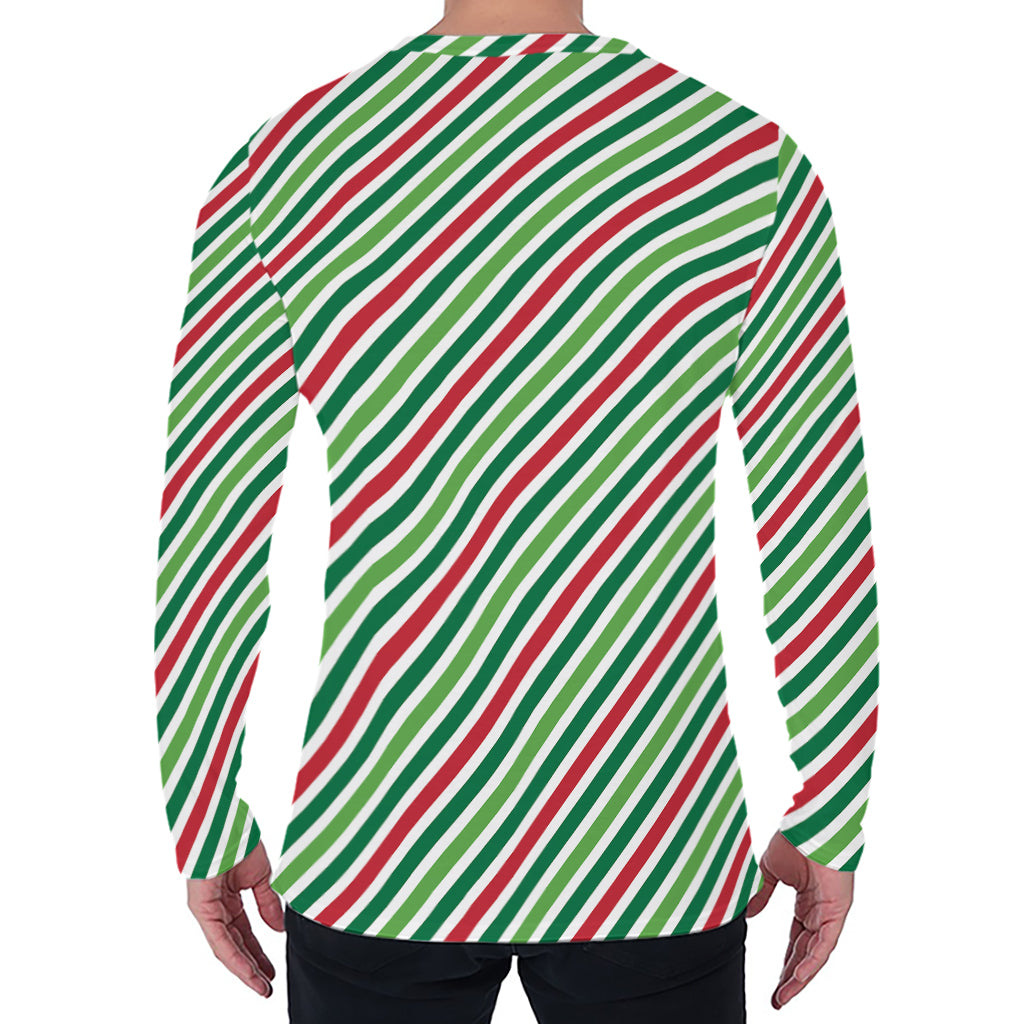 Merry Christmas Stripes Pattern Print Men's Long Sleeve T-Shirt