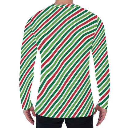 Merry Christmas Stripes Pattern Print Men's Long Sleeve T-Shirt