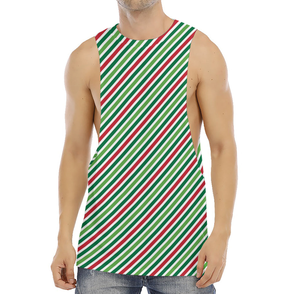 Merry Christmas Stripes Pattern Print Men's Muscle Tank Top