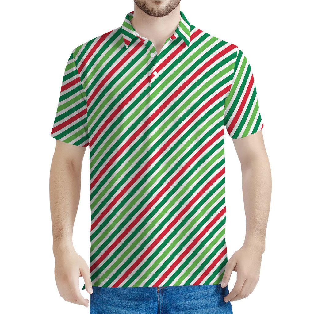 Merry Christmas Stripes Pattern Print Men's Polo Shirt