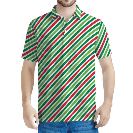 Merry Christmas Stripes Pattern Print Men's Polo Shirt