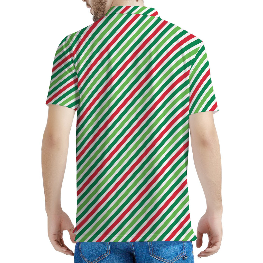 Merry Christmas Stripes Pattern Print Men's Polo Shirt