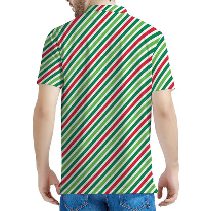 Merry Christmas Stripes Pattern Print Men's Polo Shirt