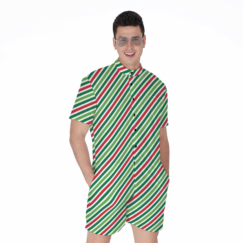 Merry Christmas Stripes Pattern Print Men's Rompers