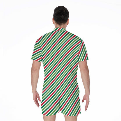 Merry Christmas Stripes Pattern Print Men's Rompers