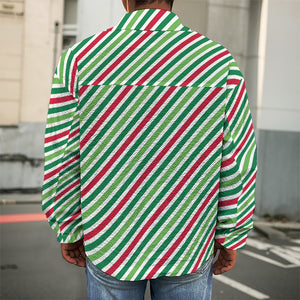 Merry Christmas Stripes Pattern Print Men's Shirt Jacket