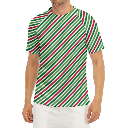 Merry Christmas Stripes Pattern Print Men's Short Sleeve Rash Guard