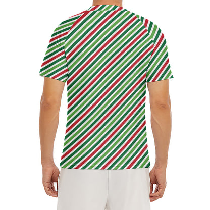 Merry Christmas Stripes Pattern Print Men's Short Sleeve Rash Guard