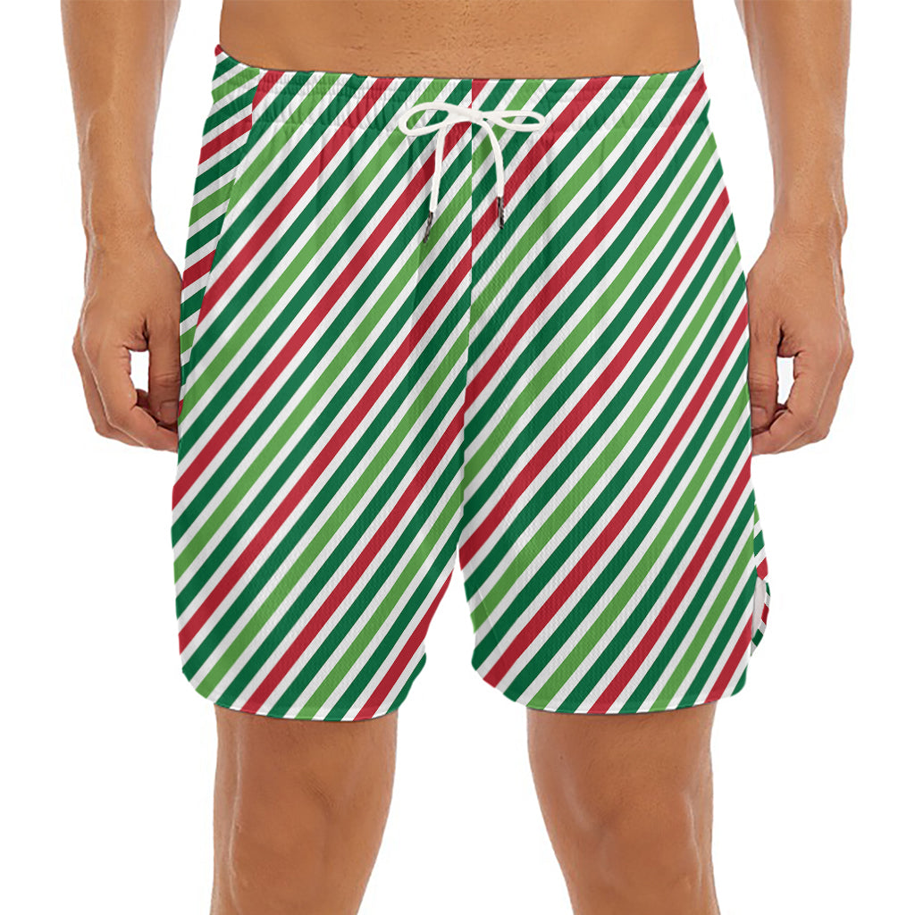 Merry Christmas Stripes Pattern Print Men's Split Running Shorts