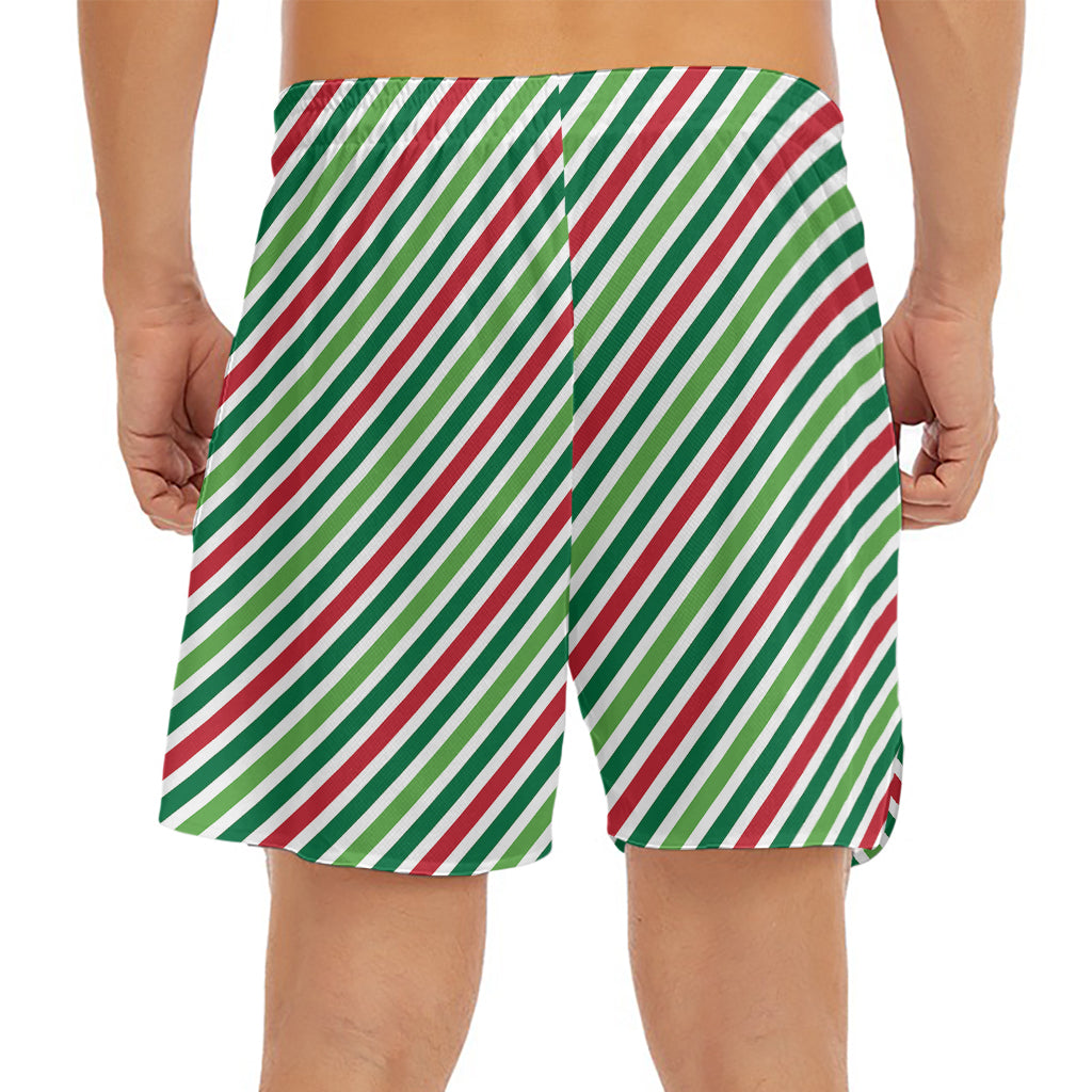 Merry Christmas Stripes Pattern Print Men's Split Running Shorts