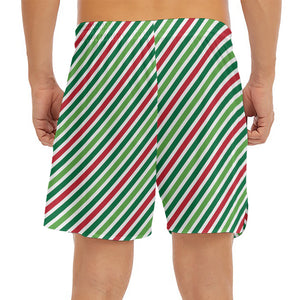 Merry Christmas Stripes Pattern Print Men's Split Running Shorts