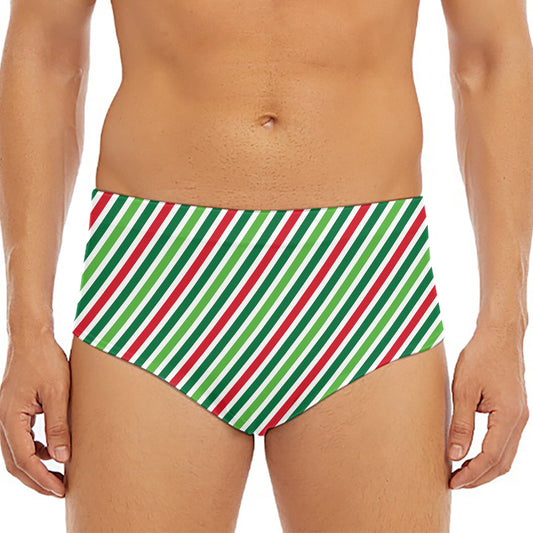 Merry Christmas Stripes Pattern Print Men's Triangle Swim Briefs