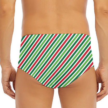 Merry Christmas Stripes Pattern Print Men's Triangle Swim Briefs