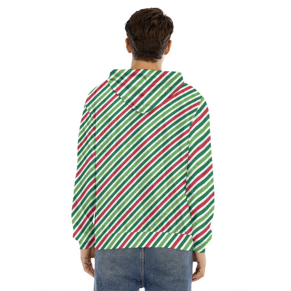 Merry Christmas Stripes Pattern Print Men's Velvet Pullover Hoodie