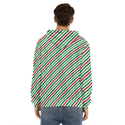 Merry Christmas Stripes Pattern Print Men's Velvet Pullover Hoodie