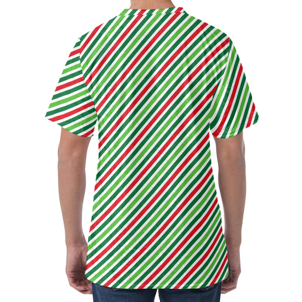Merry Christmas Stripes Pattern Print Men's Velvet T-Shirt