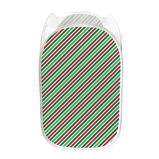 Merry Christmas Stripes Pattern Print Mesh Laundry Hamper