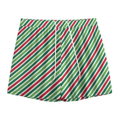 Merry Christmas Stripes Pattern Print Mesh Shorts