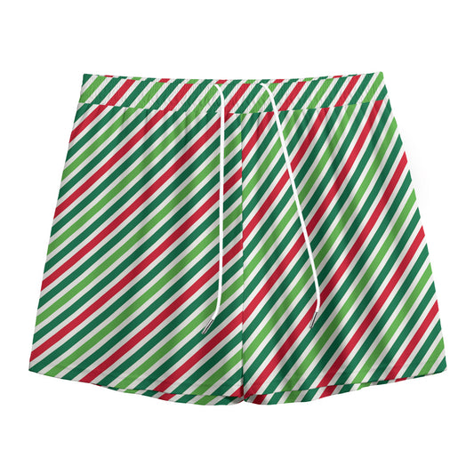 Merry Christmas Stripes Pattern Print Mesh Shorts