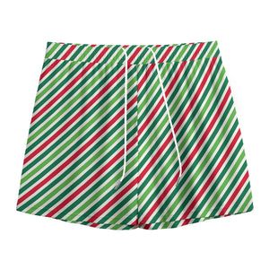 Merry Christmas Stripes Pattern Print Mesh Shorts