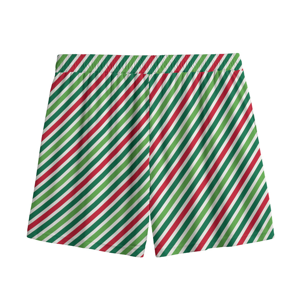 Merry Christmas Stripes Pattern Print Mesh Shorts