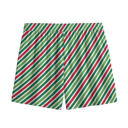 Merry Christmas Stripes Pattern Print Mesh Shorts