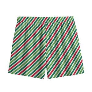 Merry Christmas Stripes Pattern Print Mesh Shorts