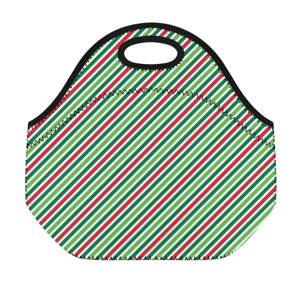 Merry Christmas Stripes Pattern Print Neoprene Lunch Bag