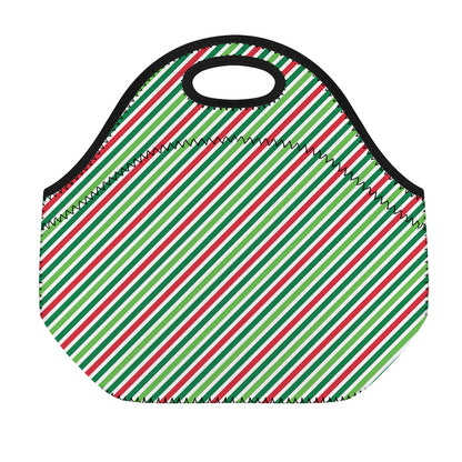 Merry Christmas Stripes Pattern Print Neoprene Lunch Bag
