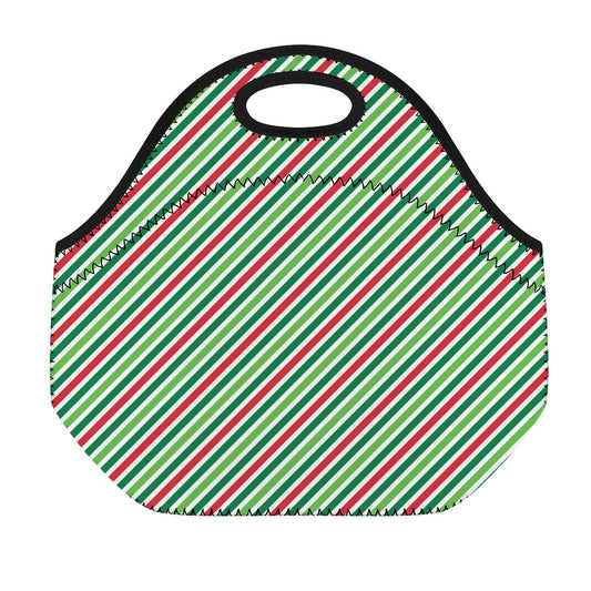 Merry Christmas Stripes Pattern Print Neoprene Lunch Bag