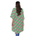 Merry Christmas Stripes Pattern Print Open Front Beach Cover Up