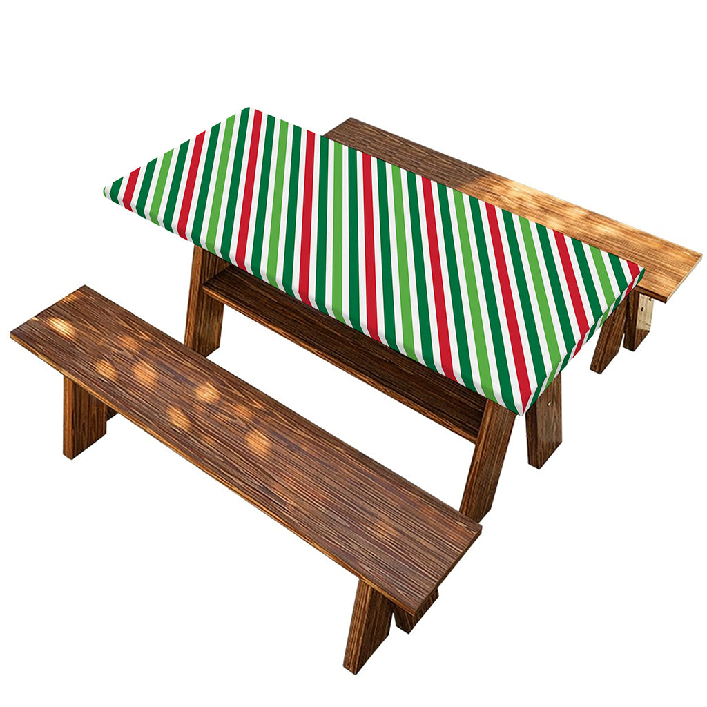 Merry Christmas Stripes Pattern Print Picnic Table Cover