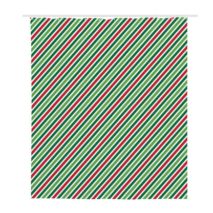 Merry Christmas Stripes Pattern Print Polyester Shower Curtain