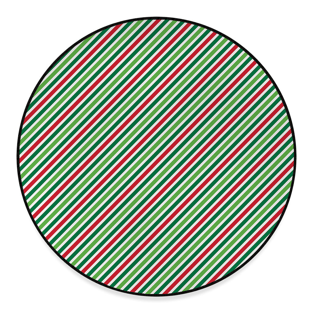 Merry Christmas Stripes Pattern Print Round Floor Mat