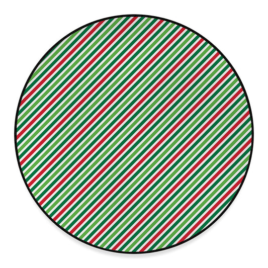 Merry Christmas Stripes Pattern Print Round Floor Mat