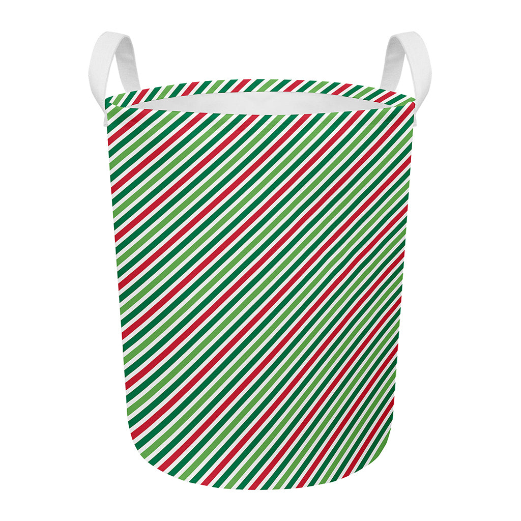 Merry Christmas Stripes Pattern Print Round Laundry Basket