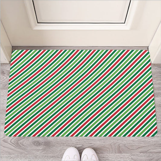 Merry Christmas Stripes Pattern Print Rubber Doormat