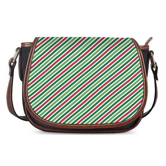 Merry Christmas Stripes Pattern Print Saddle Bag