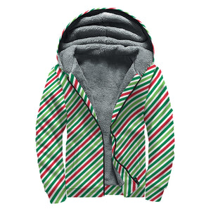 Merry Christmas Stripes Pattern Print Sherpa Lined Zip Up Hoodie