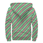 Merry Christmas Stripes Pattern Print Sherpa Lined Zip Up Hoodie