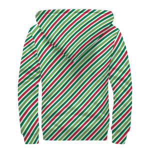 Merry Christmas Stripes Pattern Print Sherpa Lined Zip Up Hoodie