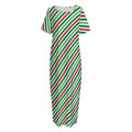 Merry Christmas Stripes Pattern Print Short Sleeve Long Nightdress