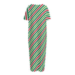 Merry Christmas Stripes Pattern Print Short Sleeve Long Nightdress